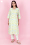 Cambric Cotton Kurta And Pant Set With Kota Dupatta In Block Print